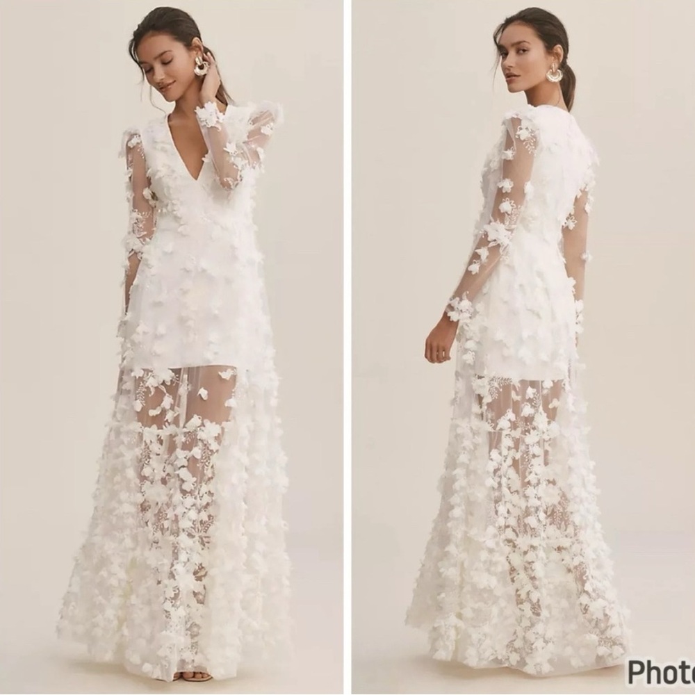 Anthropologie Helsi Blair Long Sleeve V Neck Floral Maxi Dress Wedding XS‎